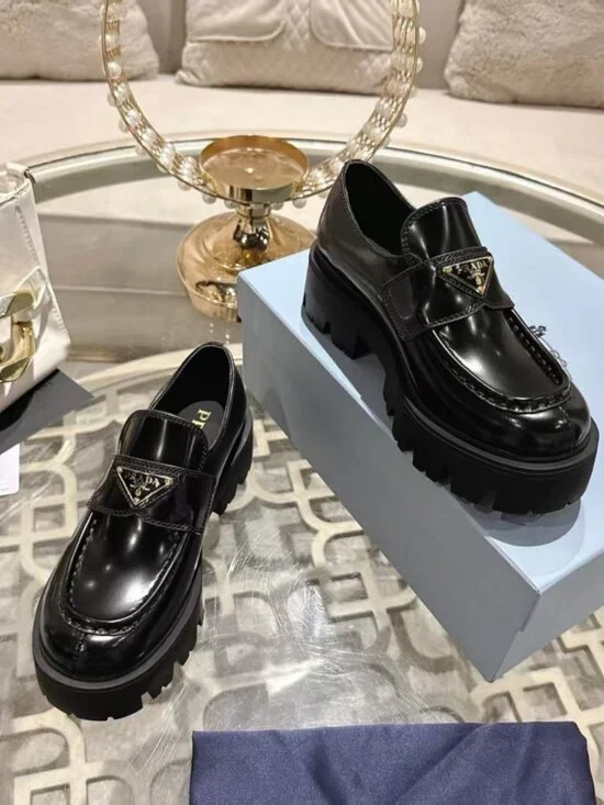 Women's Black Patent Prada Loafers - Picture 4 of 9